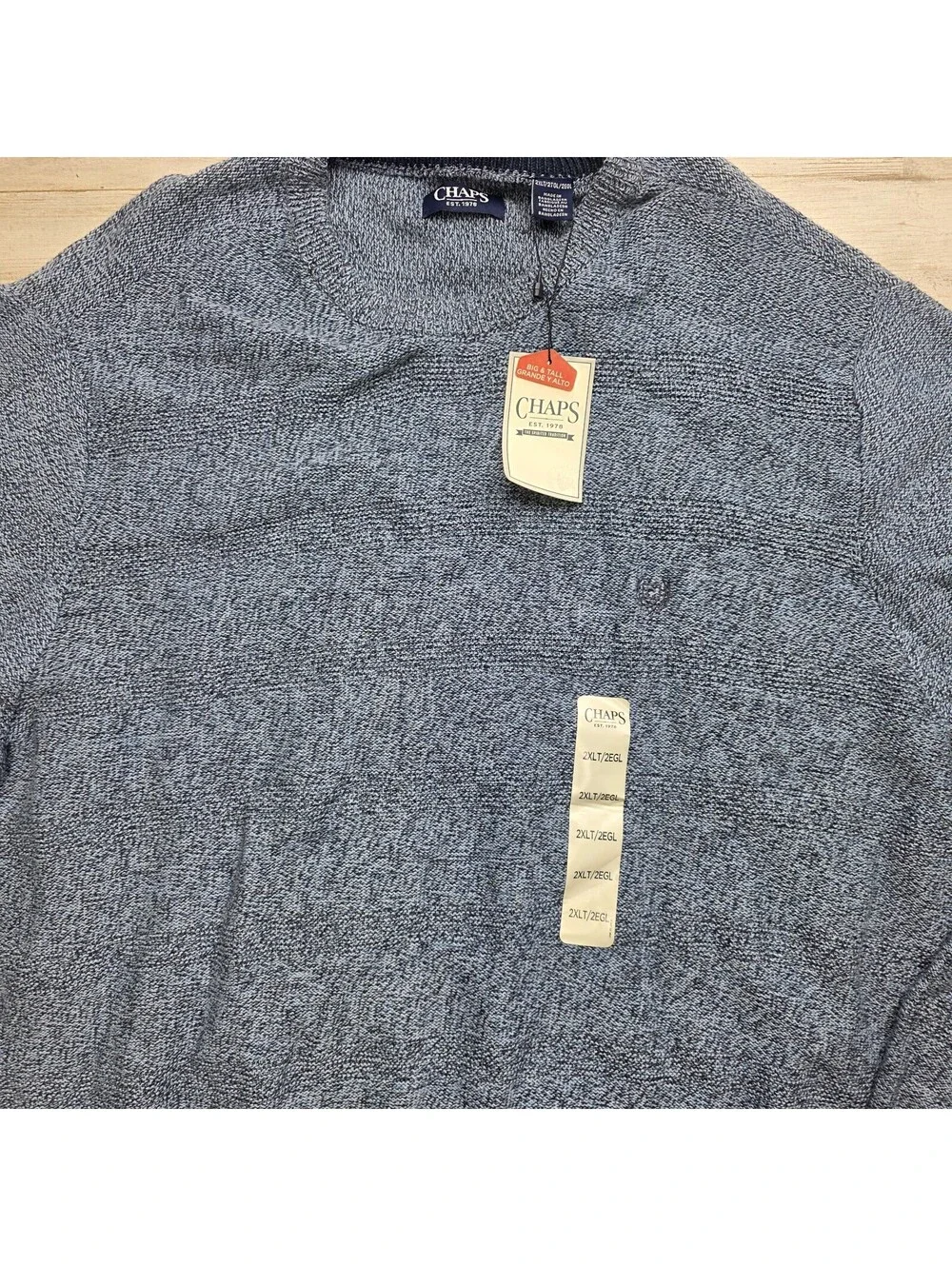 NWT Chaps Crewneck Sweater Men's 2XLT Big Tall 100% Cotton - Heathered Blue